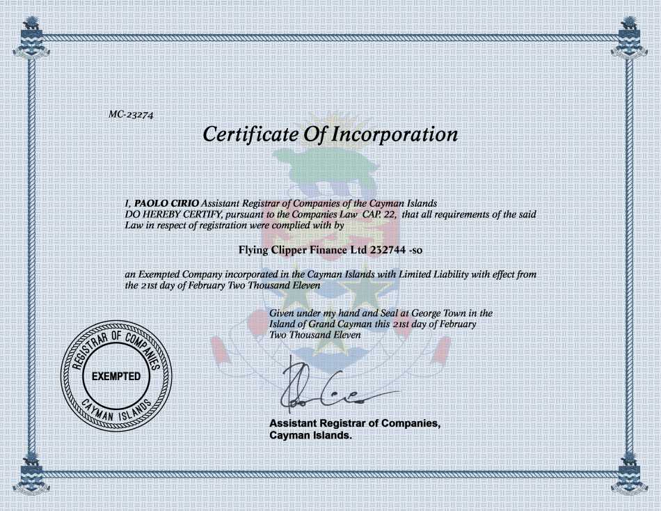 Flying Clipper Finance Ltd 232744 -so